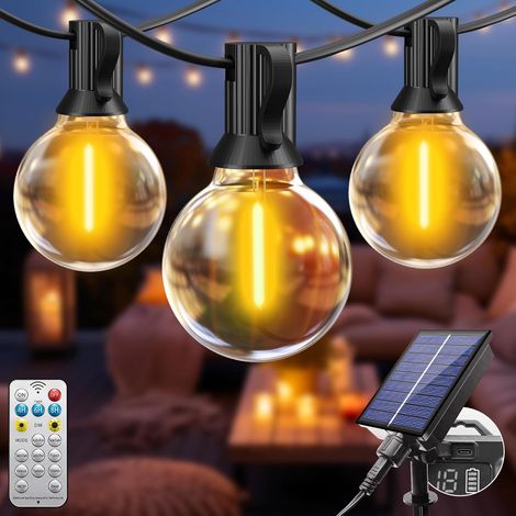 btfarm Guirlande Solaire Exterieur Avec Telecommande, 8M LED Guirlande Lumineuse Exterieure Solaire IP44 Étanche, 8 Modes Guirlande Guinguette Solaire pour Jardin Terrasse Cour Fête Noël, Blanc Chaud (1/5)