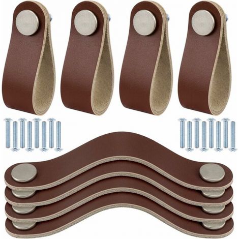 8 Pack Leather Drawer Pull Handles with Screws for Home Office Cabinet Doors General Size (1/5)