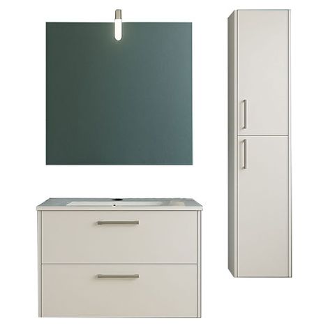 Set completo di mobili da bagno con colonna - Bianco - Larghezza mobile 600mm - Mobile sospeso, specchio, applique, colonna verticale 1400 mm - URB/ELS/S/600/B/C