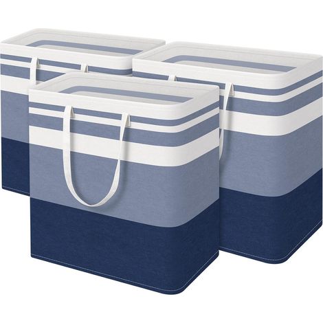 Lot de 3 grands paniers à linge, imperméables, indépendants, pliables, adaptés aux dortoirs et aux maisons (bleu, 100 L)