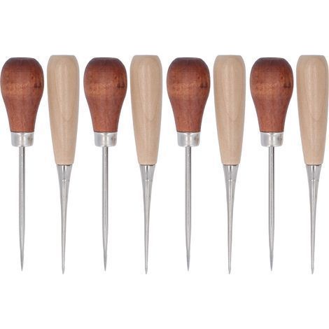 Set mit 8 Lederahlen, ergonomischer Holzgriff, Edelstahl, multifunktionales, kraftsparendes Werkzeug für Lederschuhe und Bastelarbeiten (1/5)