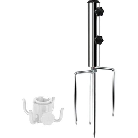 Porte-parapluie avec 4 piquets réglables et amovibles, support de parapluie en métal robuste, support de parapluie d'extérieur, pour plage/pelouse/sable (1/5)