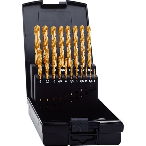 Jeu de forets hélicoïdaux EXACT Ø 1-10 mm, HSS-TiN, 19 pièces, DIN338