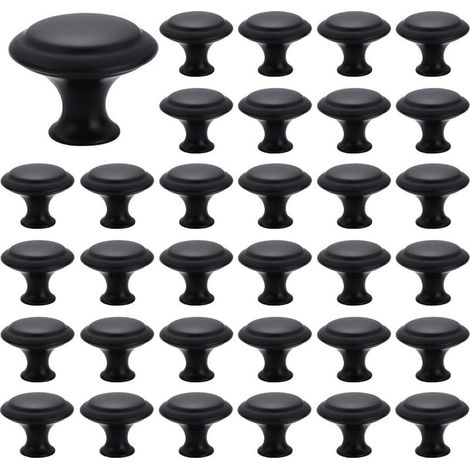 40 boutons de meubles, boutons de tiroir de 27 mm, boutons de porte ronds, boutons de meuble ronds, poignées de tiroir avec vis, pour armoire, bureau, table de chevet, bibliothèque, meubles, noir (1/5)