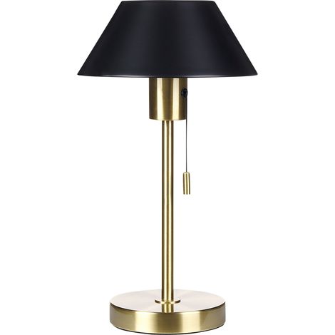 Lámpara de mesa de metal negro dorado 37 cm pantalla cónica interruptor Caparo