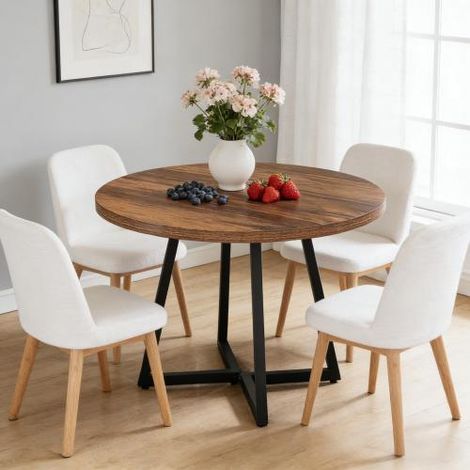 DESMIU Table de salle à manger carré avec plateau en MDF et structure en métal, style industriel, noir et brun rustique, 80 cm (1/5)