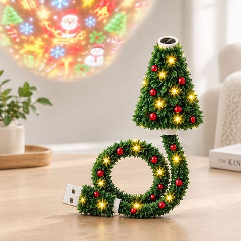 FLITI Projecteur de Lumière de Noël Veilleuse USB HD en Forme de Sapin Réglable pour Décoration Intérieure Fête Cadeau