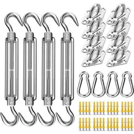 Kit de fixation pour voile d'ombrage en acier inoxydable 304, support de voile d'ombrage pour voile d'ombrage carré et triangle (80 pièces) (1/5)