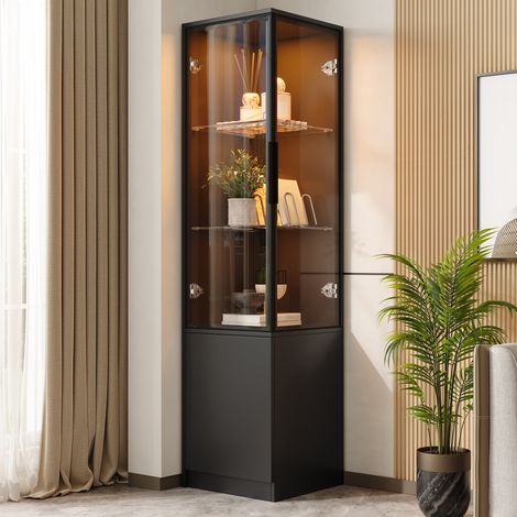 Vetrina angolare LED controllata tramite app 40 x 40 x 160 cm, nera, truciolare (1/5)