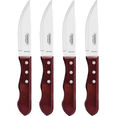 Tramontina coltelli bistecca Jumbo Polywood acciaio inox rosso Set 4 Pezzi 12,5 cm