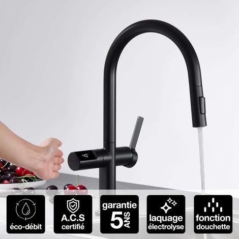 Robinet Mitigeur de Cuisine anti-calcaire avec Douche anti-calcairette Noir Mat IMEX TURIN GCE021/NG (1/4)