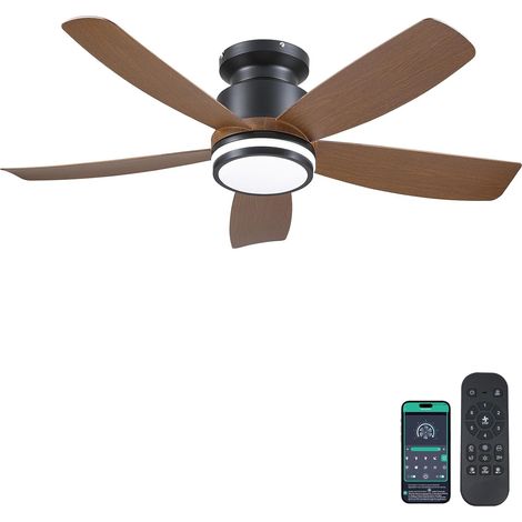 Ventilateur Plafond avec Lumiere Silencieux 104 cm, Ventilateur de Plafond Avec Telecommande et APP, Plafonnier Ventilateur Led pour Chambre Salon Cuisine, Pales en ABS, Moteur CC, Marron (1/5)