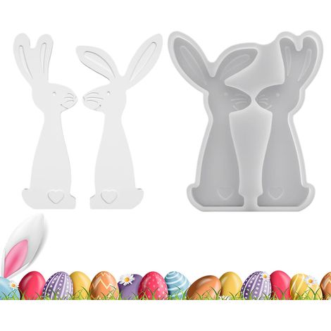 Moule En Silicone Pour Figurine De Lapin,Forme à Bougies et Savons Couple de Lapins de Pâques,Moule à Plâtre Printemps pour Décorations en Plâtre DIY et Décoration Maison (1/5)