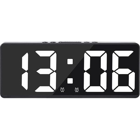 Longziming – Digitaler Wecker fürs Schlafzimmer – LED-Uhr mit Temperaturanzeige – Einstellbare Helligkeit – Schwarz/Weiß (1/5)