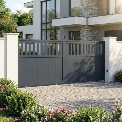 Portail coulissant aluminium 340x140 cm anthracite motorisable (1/5)