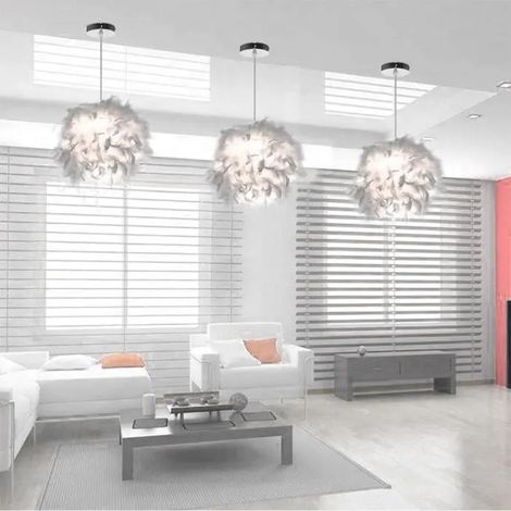 U-DO LOT DE 3 Lustre Suspension en Plume Blanc design Moderne Lampe de Plafonde Ajustable E27 pour Salon Couloir (1/4)