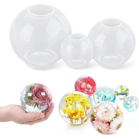 3 Pièces Moules en Résine de Silicone Sphère (3 Tailles), Moules en Résine Époxy 3D Sans Couture, Moules de Coulée en Résine en Forme de Boule pour Bijoux, Bougies (8,5 cm, 6,4 cm, 4,3 cm) (1/5)