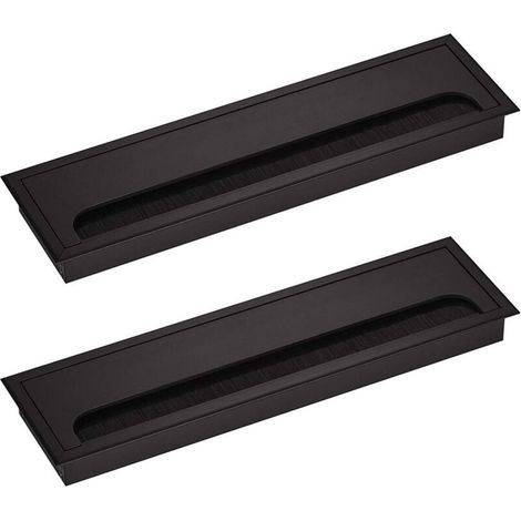 Lot de 2 cache-câbles rectangulaires 80 x 280 mm pour installation encastrée sur bureau, organiseur de câbles pour mobilier de bureau, cache-câbles en aluminium anodisé noir, gestion des câbles (1/4)