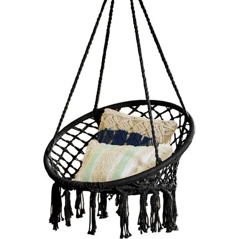 Chaise hamac suspendue à pampilles, 300 lb, balançoire en corde en maille tissée à la main pour intérieur, extérieur, chambre à coucher, Patio, jardin (1/5)