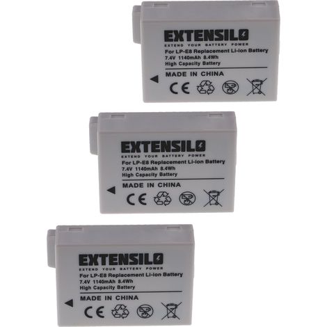 EXTENSILO 3x Akku Ersatz für Canon LP-E8 für Kamera (1140 mAh, 7,4 V, Li-Ion) (1/4)