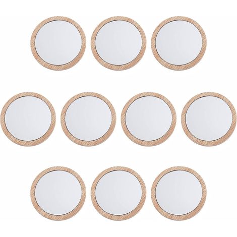 10 pièces Mini Miroir de Poche Rond Bois Compact, Miroir Rond Miroir de Poche, pour Maquillage Quotidien Voyage Et Retouches, 7cm (1/5)