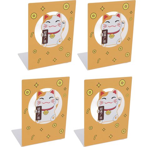 Lot de 4 serre-livres métal chat porte-bonheur, rangement stable et réglable, design mignon, antidéstatique, décoration pour maison école bureau. (1/5)