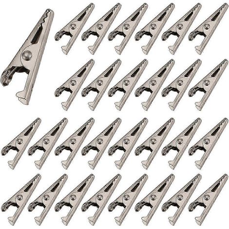 Lot de 100 mini pinces crocodiles métalliques de 27 mm (1,06 po) plaquées nickel argenté. (1/5)