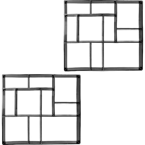Relaxdays Pflasterform, 2er Set, 45 x 40cm, Pflastersteine streichen, Garten Trittsteine, Beton-Gießform, PP, schwarz
