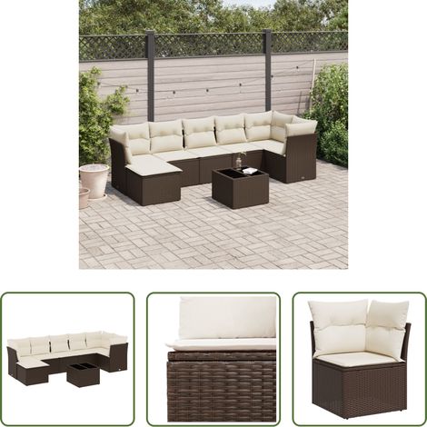 vidaXL Rattanmöbel - 8-tlg. Garten-Sofagarnitur mit Kissen Braun Poly Rattan (1/5)