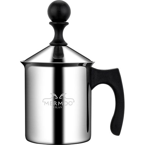 Mousseur à lait manuel en acier inoxydable pour cuisinière 400 ml  Pour lait chaud et froid  Facile à nettoyer  Facile à utiliser  Pour latte art et cappuccinos (1/5)