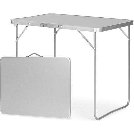 Tavolo da giardino pieghevole, valigetta con maniglia per il trasporto, 80x60x70 cm, argento
