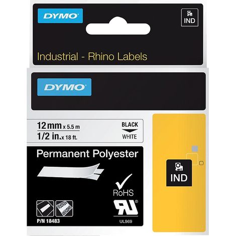 Ruban polyester continu pour étiqueteuse DYMO® Rhino 4200. largeur 12 mm. longueur 5.5 m. noir sur blanc - NWL FRANCE OFFICE PRODUCTS