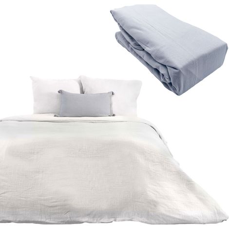 Parure 260x240 gaze coton BLANCHE + DH OBIO perle 140x190 à 200 (1/4)