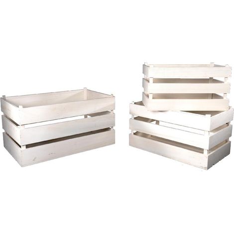 Set 3 Cassette decorative in legno con doghe contenitore porta oggetti -Naturale (1/2)