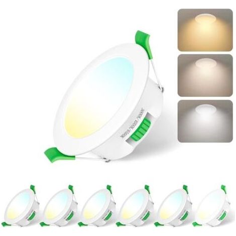 Spot Led Encastrable Salle de Bain,Spots LED 230V, 7W Trou Φ 65-75mm, IP44, Dimmable, Spot Led Encastrable Extra Plat, Blanc Chaud 3000K Blanc Neutre 4000K Blanc Froid 6500K, Lot de 6 (1/5)