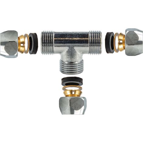 tecuro Quetschverschraubung, T-Stück, für Ø 10 mm Kupferrohr, Messing verchromt (1/5)
