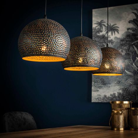 Suspension boule en métal perforé 3 lampes KATE (1/4)