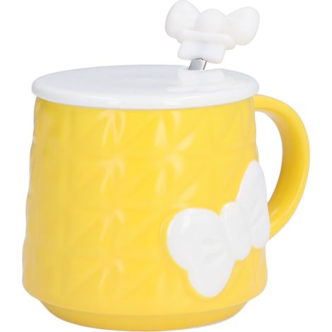 Mug en Céramique 400ml avec Couvercle et Cuillère en Acier Inoxydable, Idée Cadeau pour la Maison ou les Fêtes, Design à Noeud Papillon Mignon (1/5)