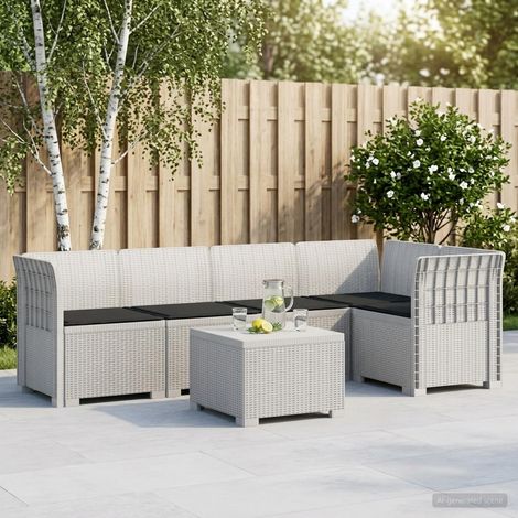 Canapé de Jardin Modulable 5 Places avec Coussins Aspect Rotin PP Blanc - PANGIVO (1/5)