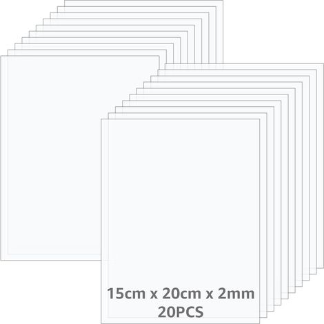 Lot de 20 plaques en verre acrylique - 20 x 15 cm - Verre acrylique transparent de 2 mm - Plaque en plastique pour découpe laser, cadre photo, exposition de projet, présentoir de table (1/5)