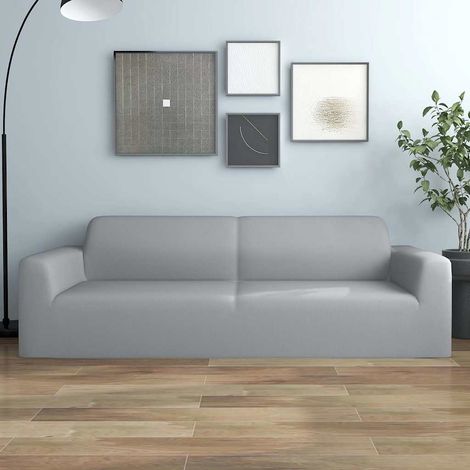 vidaXL Funda elástica para sillón de 3 plazas poliéster jersey gris (1/5)