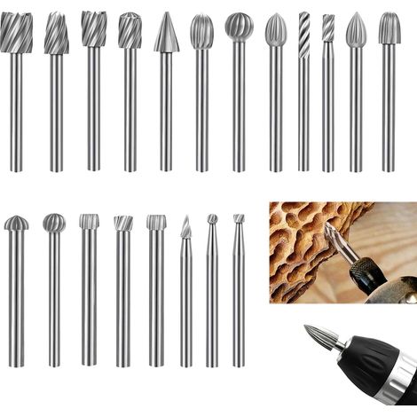 20 Pièces Fraises Rotatives HSS 3 mm Tige, Fraises en Carbure Compatible avec Dremel, Embouts Outils Rotatifs pour Sculpture Bois Gravure Métal Meulage Polissage Perçage Coupe Travail (1/5)