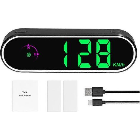 Affichage tête haute embarqué avec compteur de vitesse numérique GPS, comprenant un écran LED couleur, une fonction horloge et un avertissement de survitesse compatible avec les voitures, les camions (1/5)