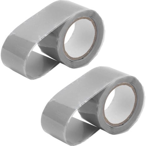 Lot de 2 rubans adhésifs isolants en silicone auto-adhésifs et étanches, gris, pour la réparation de tuyaux d'eau. (1/5)