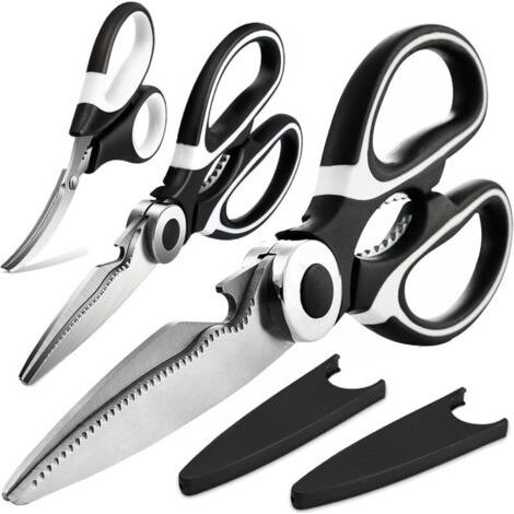 PA Ciseaux de cuisine multifonctionnels, lot de 3 - Ciseaux de cuisine robustes en acier inoxydable, adaptés à la découpe de la viande et des aliments, tranchants et multifonctionnels, lavables au lav (1/4)
