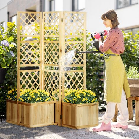 Grillage - pliable à trois ans - 133 x 62 x 165 cm - couleur naturelle - 4 jardinières en bois massif - Pratique