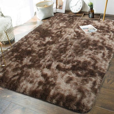 Tapis moelleux moderne 80x200 cm – Rectangulaire en marron blanc – Conception anti-glisse – Lavable en machine – Pour chambre enfant - blanc80200cm (1/4)