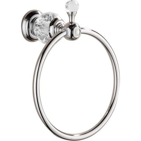 Anello portasciugamani in cristallo, organizer da bagno con design ad anello aperto, alto 21 cm, colore argento. (1/5)