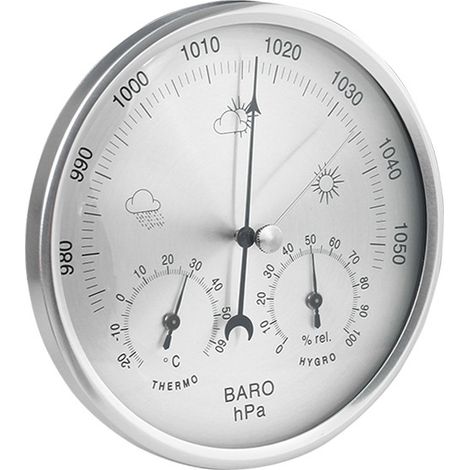 Estación meteorológica con barómetro y termómetro/higrómetro de dial analógico. Medidas de presión de aire. Simplicidad y fácil lectura. (1/3)