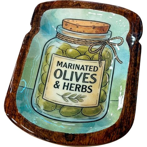 Assiette en bois de manguier marron bocal olives 24 cm (1/5)